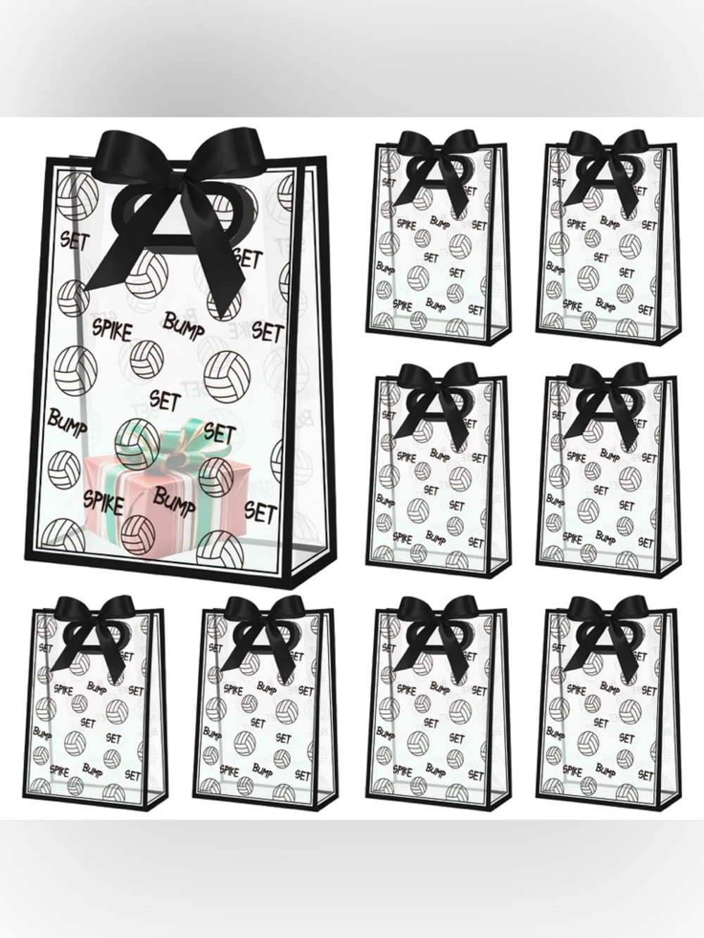 Volleyball Clear Goodie Bags with Black Ribbons